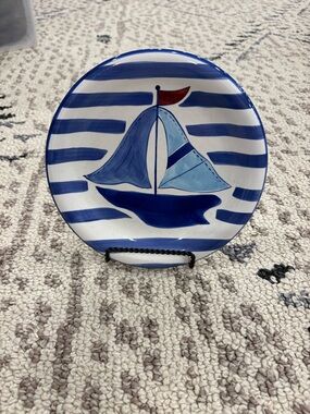 Nantucket Sailboat Decorative Plate 8” Nautical Coastal Decor with Stand Boat